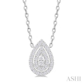 1/6 ctw Double Halo Pear Shape Petite  Round Cut Diamond Fashion Pendant With Chain in 10K White Gold